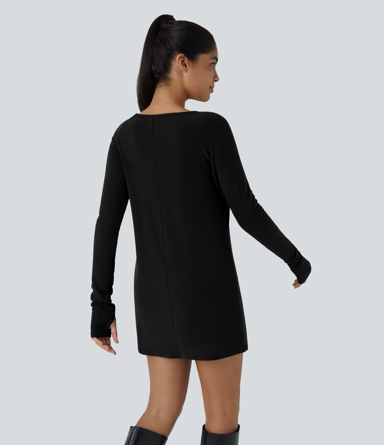 Robe décontractée thermique courte à manches raglan longues avec passe-pouces
