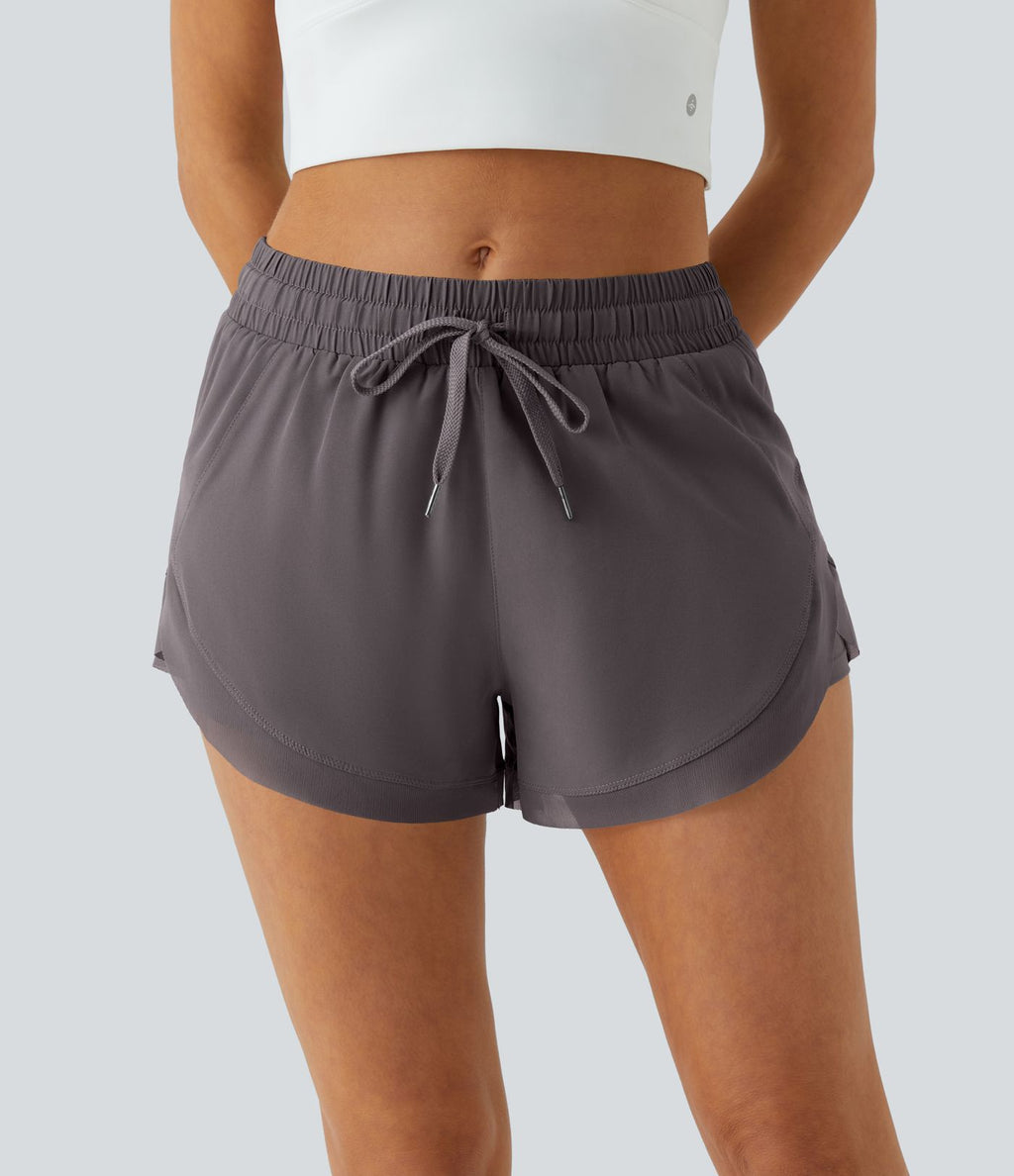 Shorts Running 7,5cm 2 en1 Taille Mi-Haute Cordon de Serrage Empiècement Mesh Contrastant