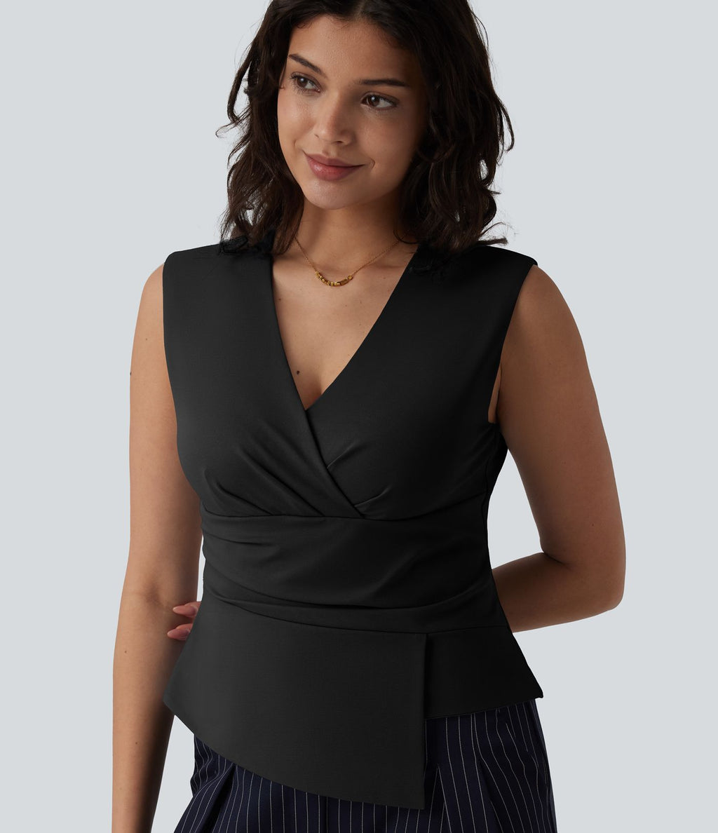 Blouse tailleur col V sans manches