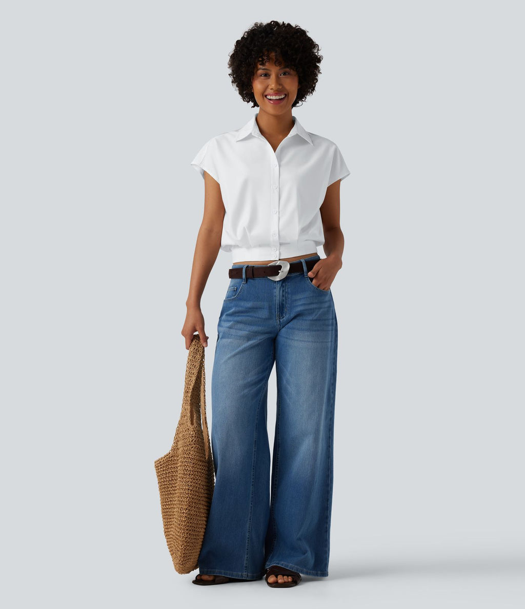 Chemise décontractée col classique manches courtes avec boutonnage
