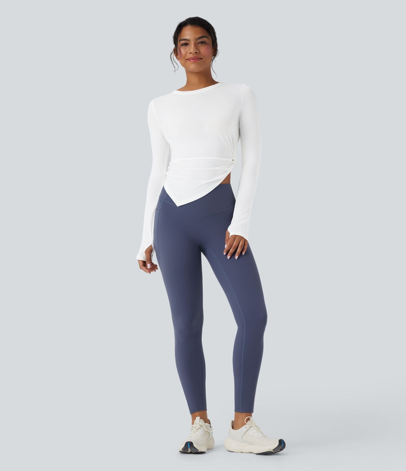 Haut de sport yoga asymétrique séchage rapide manches longues avec trous pouces