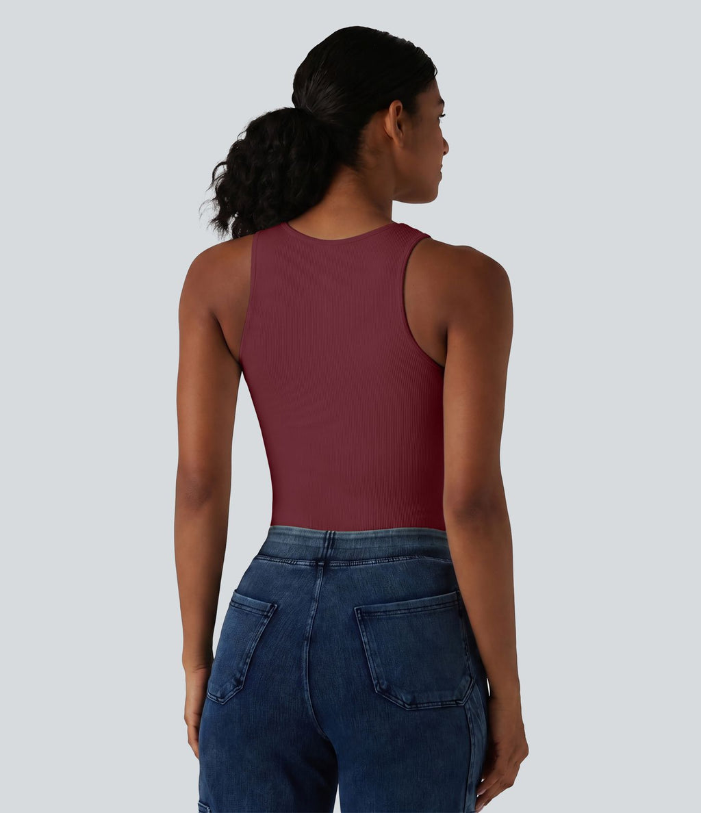 Débardeur casual en maille côtelée col rond avec brassière intégrée