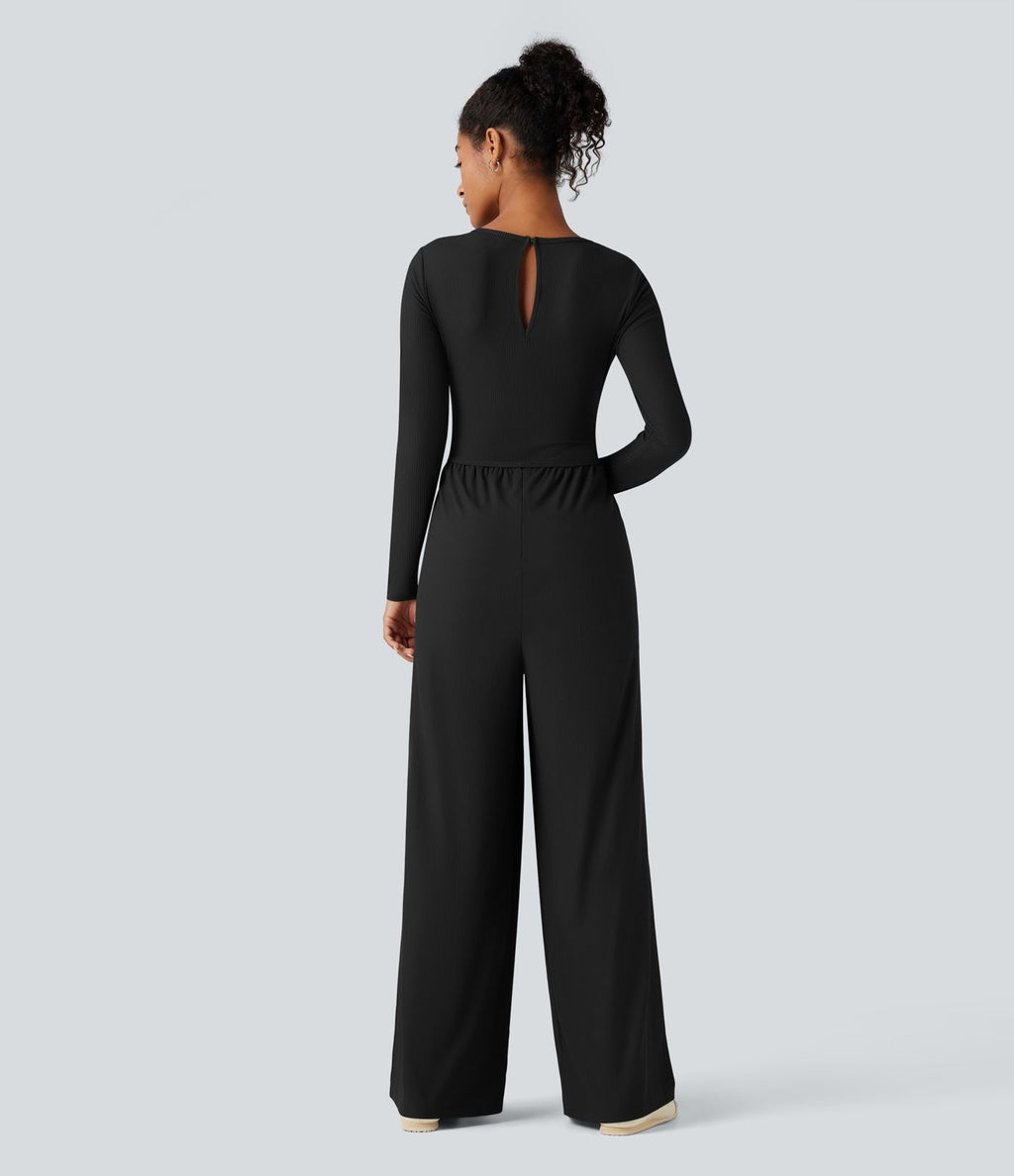 Combinaison côtelée corset col rond manches longues avec poches - Édition Easy Peasy