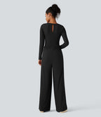Combinaison côtelée corset col rond manches longues avec poches - Édition Easy Peasy