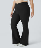Patitoff™ Flow Pantalon Super Évasé Grande Taille à Taille Haute Croisée avec Poche Arrière Résistant aux Poils