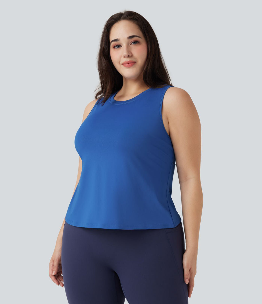 Débardeur de Yoga Grande Taille avec Découpe et Ourlet Croisé Uni