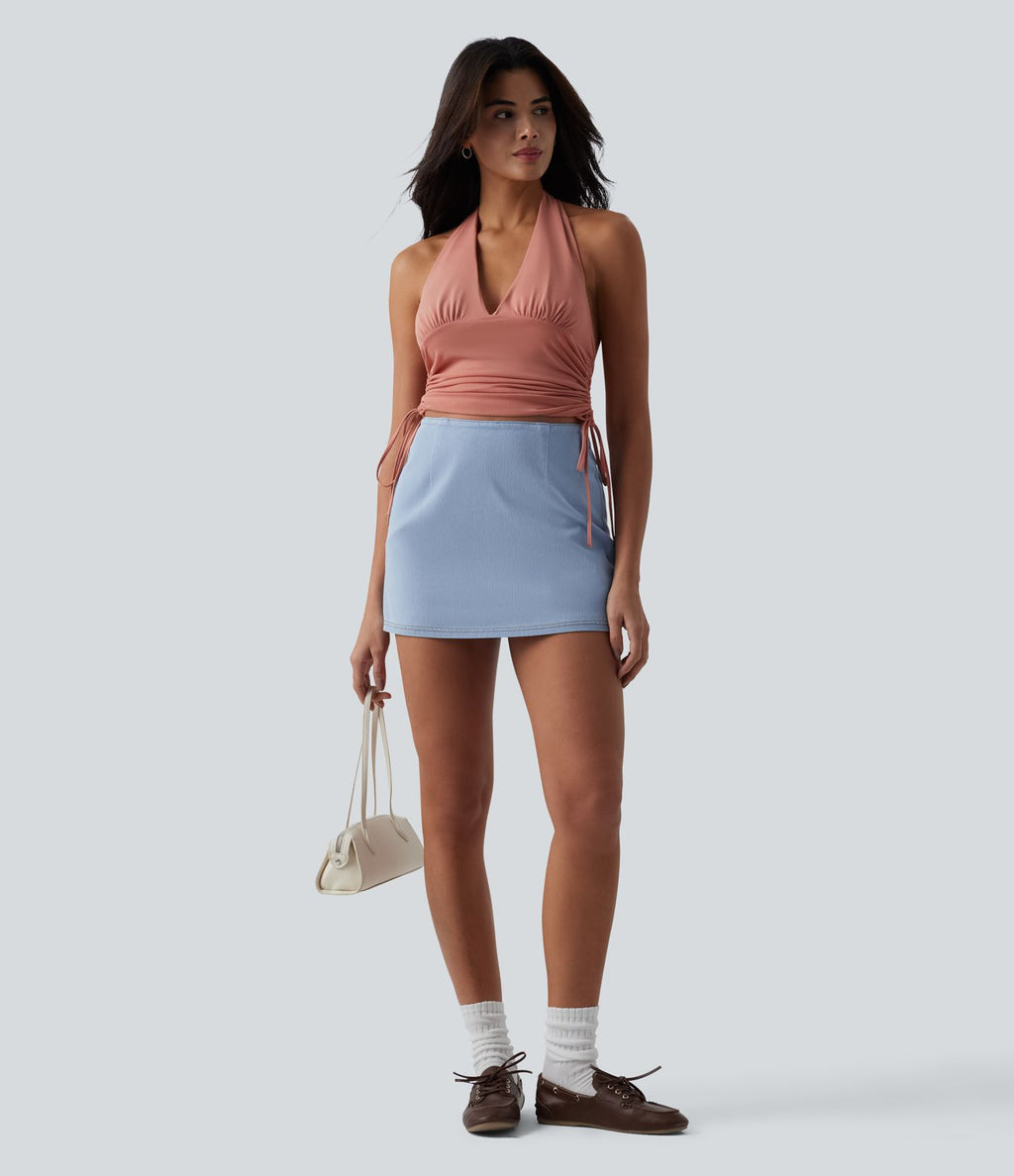Halara Flex™ Skort micro-court en denim taille haute coupe trapèze