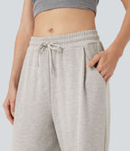 Pantalon jogging décontracté en coton taille mi-haute avec cordon et poches