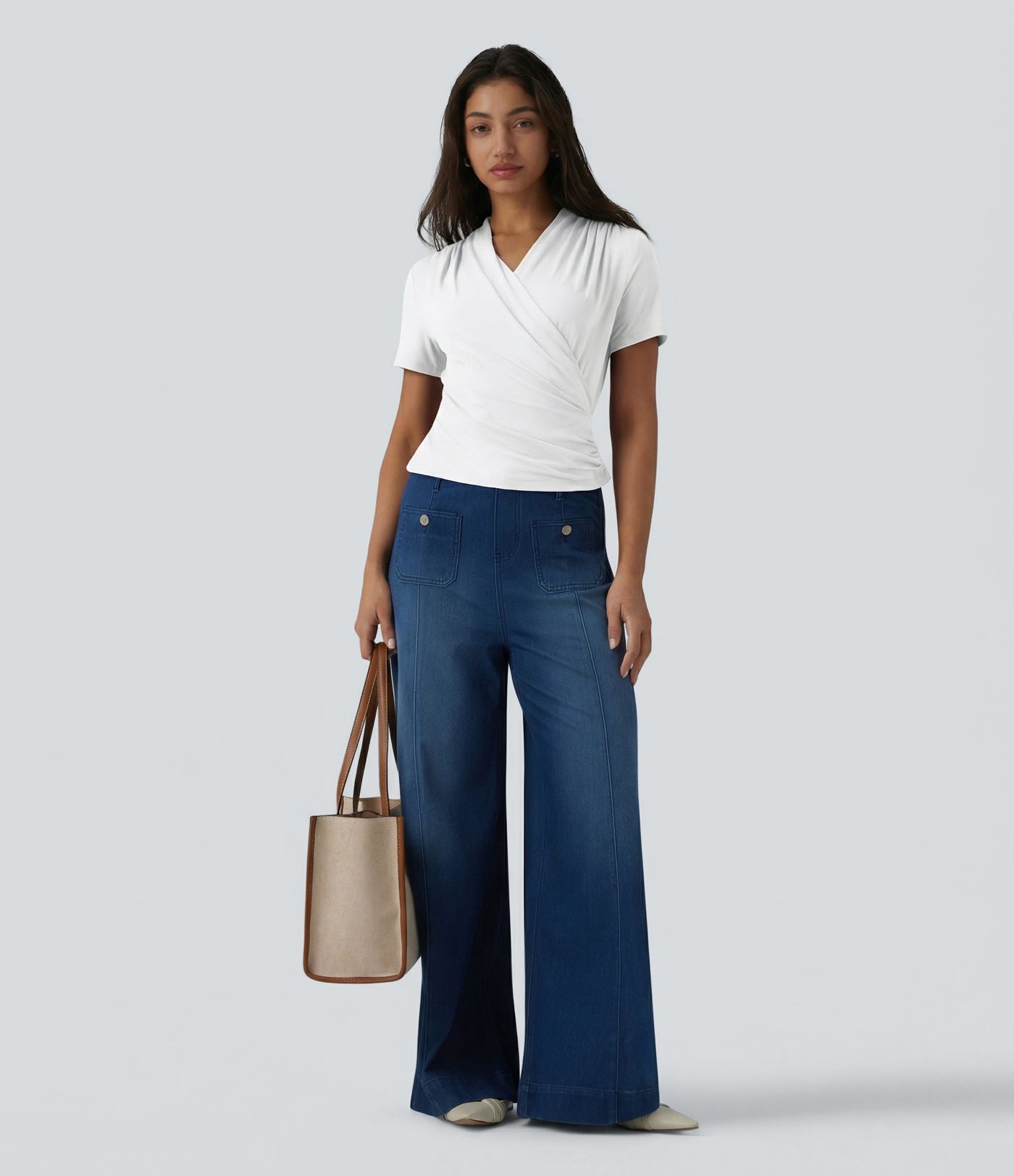 Blouse col V manches courtes pour le bureau
