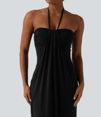 Robe longue dos nu col licou avec nœud et poches