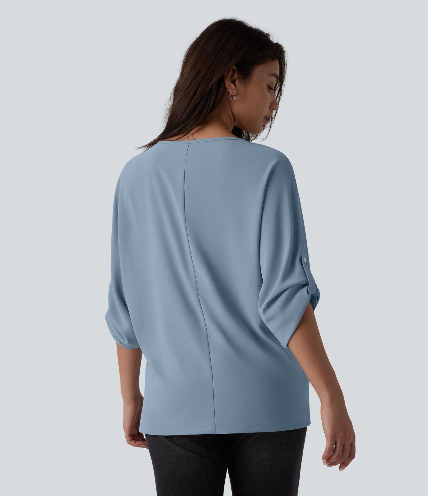 Blouse esprit bureau défroissage facile, col V et manches longues