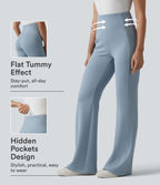 Pantalon évasé casual SpacerTek™ taille haute gainant en maille côtelée à poche
