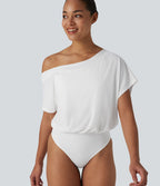 Body casual asymétrique une épaule à manches courtes, séchage rapide et soutien-gorge intégré