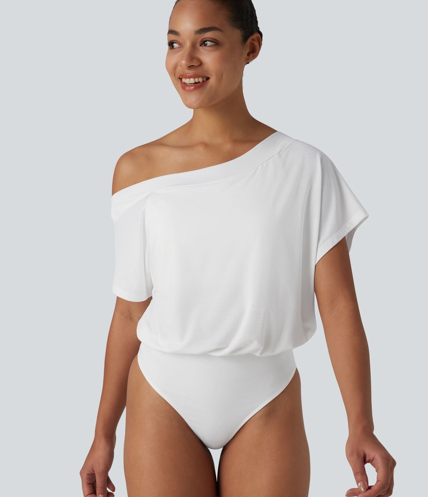 Body casual asymétrique une épaule à manches courtes, séchage rapide et soutien-gorge intégré