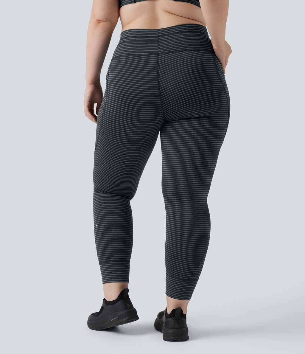 Legging yoga grande taille taille haute avec cordon de serrage à rayures avec poches