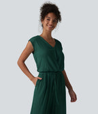 Combinaison casual sans manches col V cordon de serrage avec poches - Easy Peasy