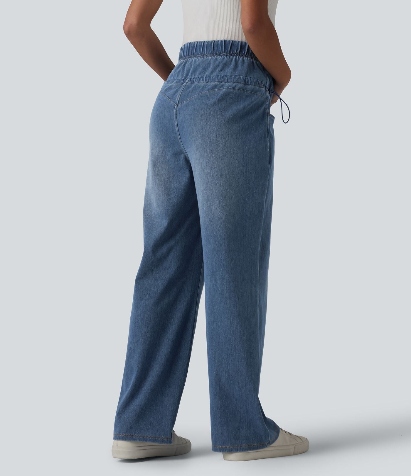 Halara Flex™ Jean de maternité ample décontracté à taille haute croisée avec cordon de serrage ajustable et poches