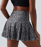 Jupe-short de tennis mini taille haute évasée imprimé léopard avec poches