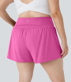 Short Yoga 10cm Plus Longue Taille Ultra Haute 2 en 1 Poche Arrière Poche Cachée Latérale Grande Taille