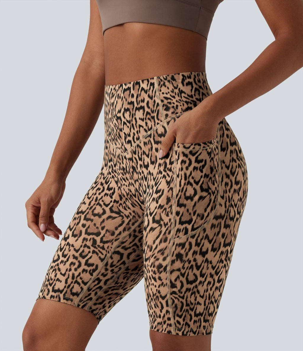 Short cycliste d'entraînement taille haute gainant effet push-up imprimé léopard 23 cm Halara UltraSculpt™ avec poches