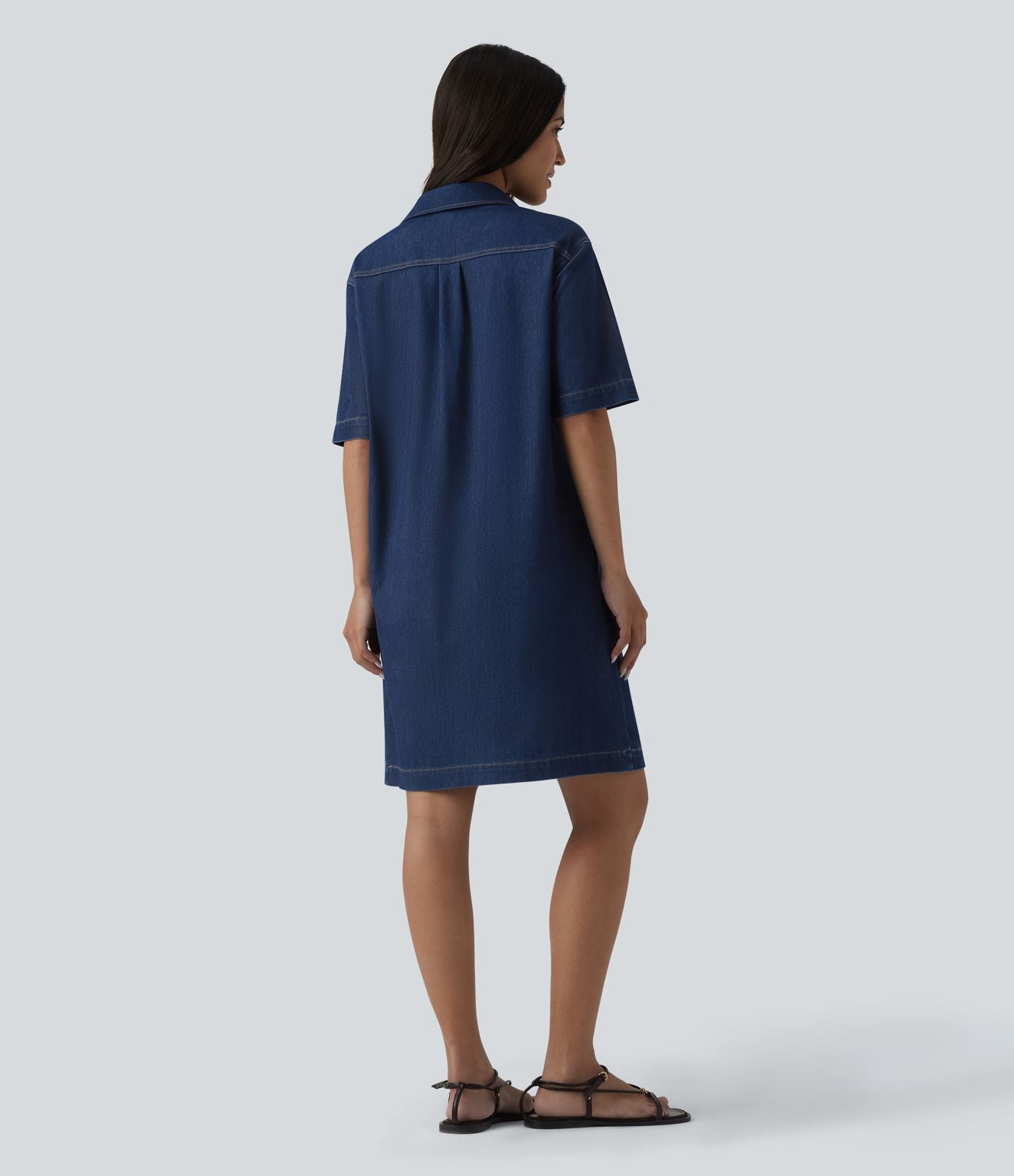Halara Flex™ Robe courte en denim col classique manches courtes avec poches