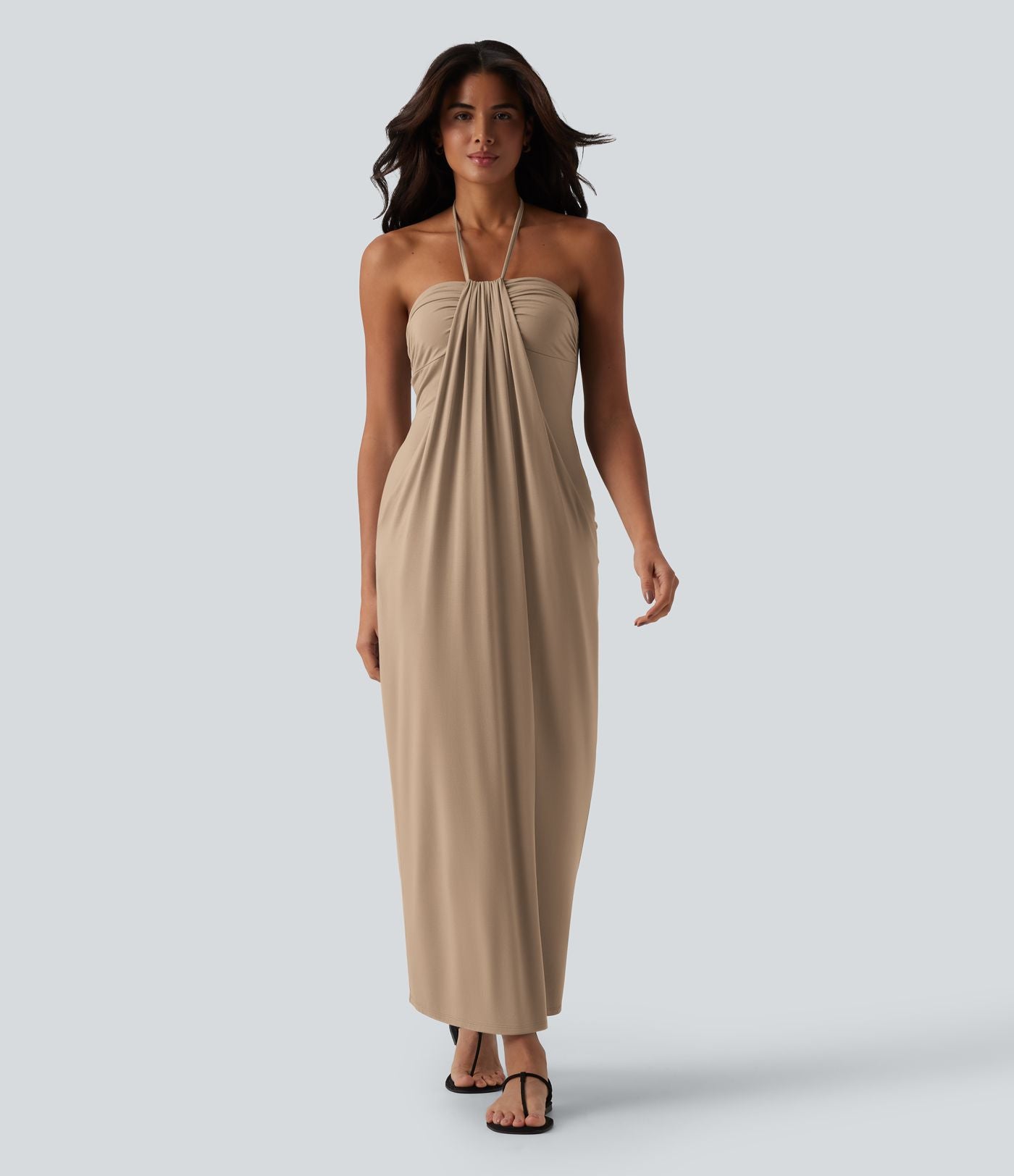 Robe longue dos nu col licou avec nœud et poches
