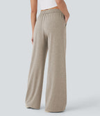 Pantalon large décontracté taille haute avec cordon de serrage et poches latérales