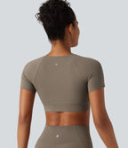 Crop top col V manches courtes Halara UltraSculpt™, base croisée et coussinets amovibles