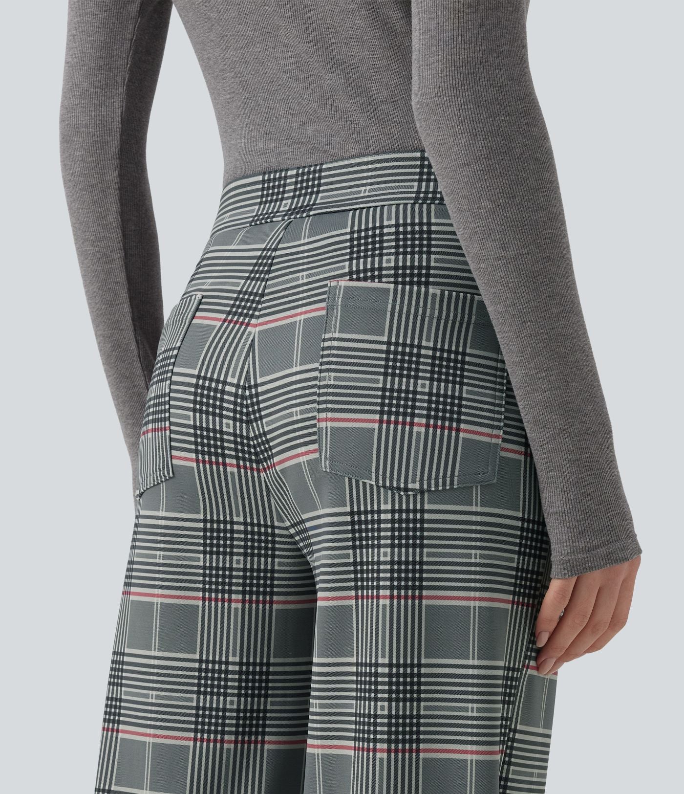 Pantalon tailleur Halara Flex™ à carreaux taille haute coupe droite avec poches