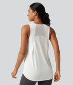 Débardeur de running longueur allongée en mesh contrasté avec ourlet arrondi