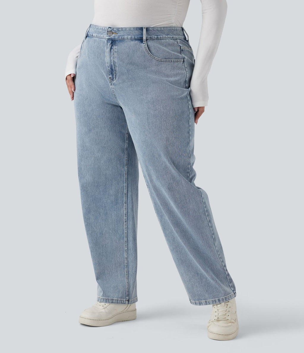 Halara Flex™ Jean casual grande taille jambe droite taille haute avec poches