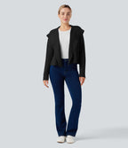 Cardigan ouvert à capuche manches longues