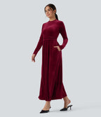 Robe longue en velours col montant manches longues avec poches
