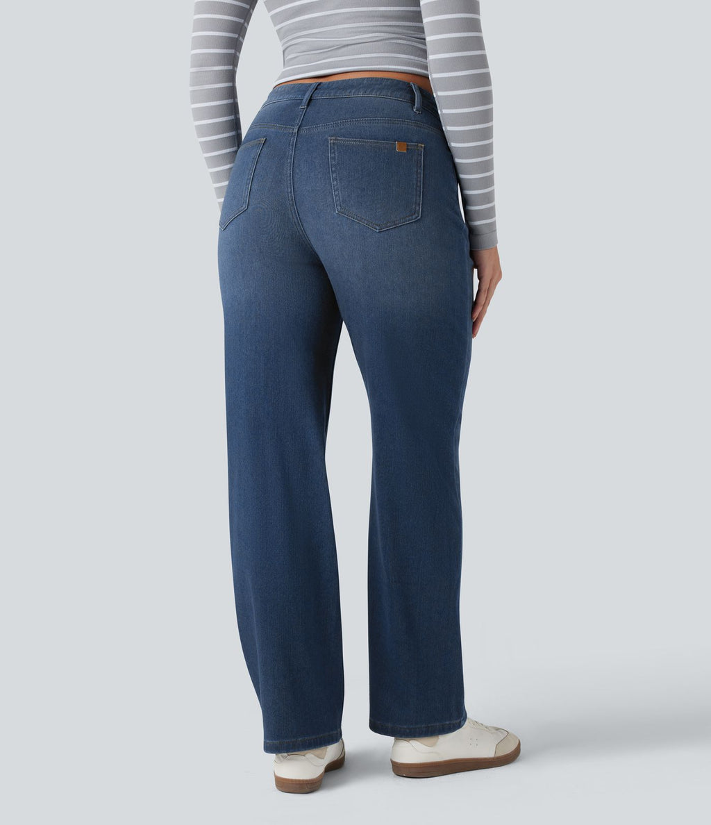 Jean droit Halara Flex™ Denim Heat casual molleton taille haute avec poches