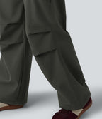 Pantalon parachute large fluide décontracté en polaire taille haute avec poches