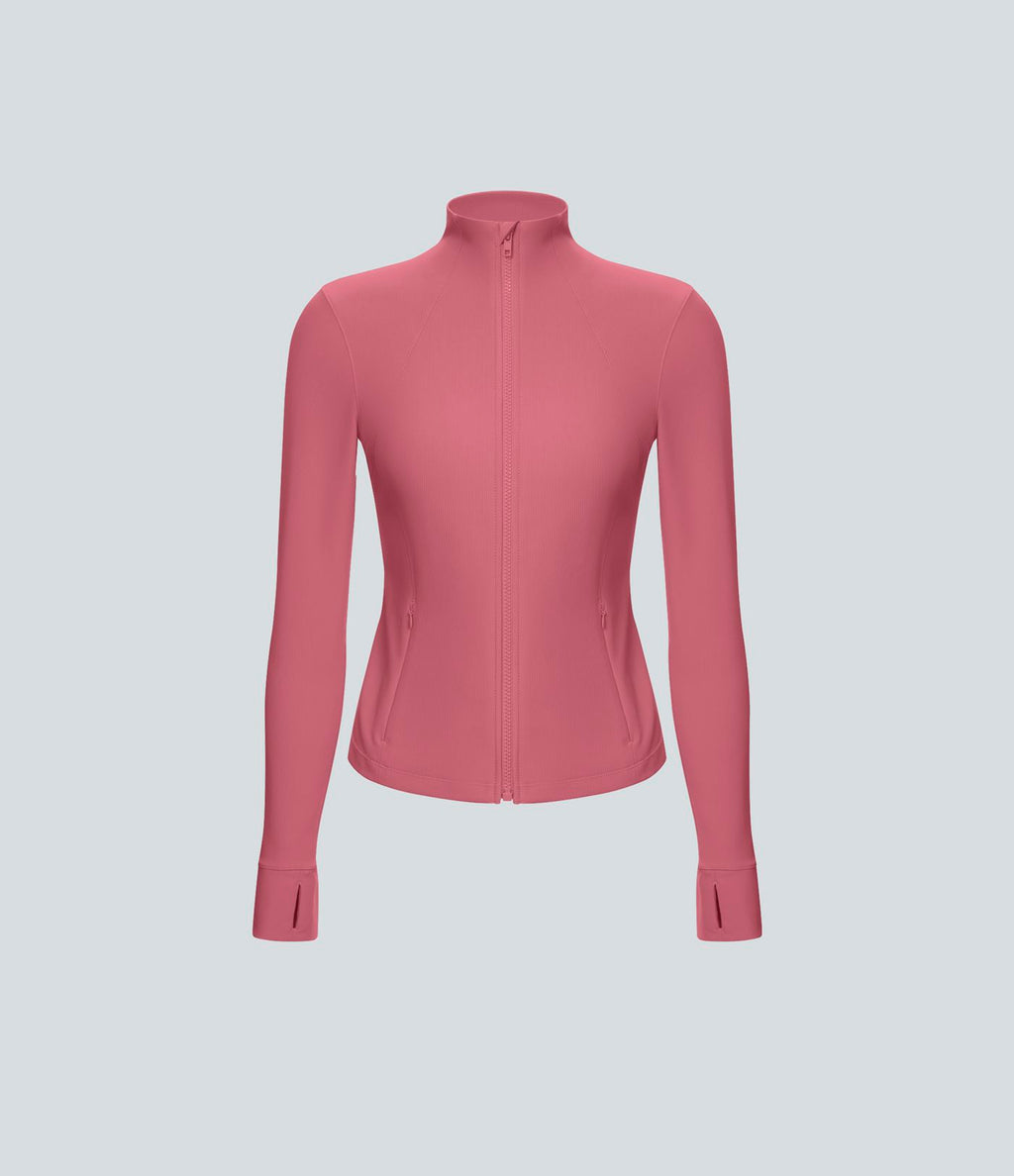 Patitoff™ Flow Veste Casual Courte à Col Montant Résistante aux Poils d'Animaux avec Fermeture Éclair Poches Latérales et Trou pour le Pouce