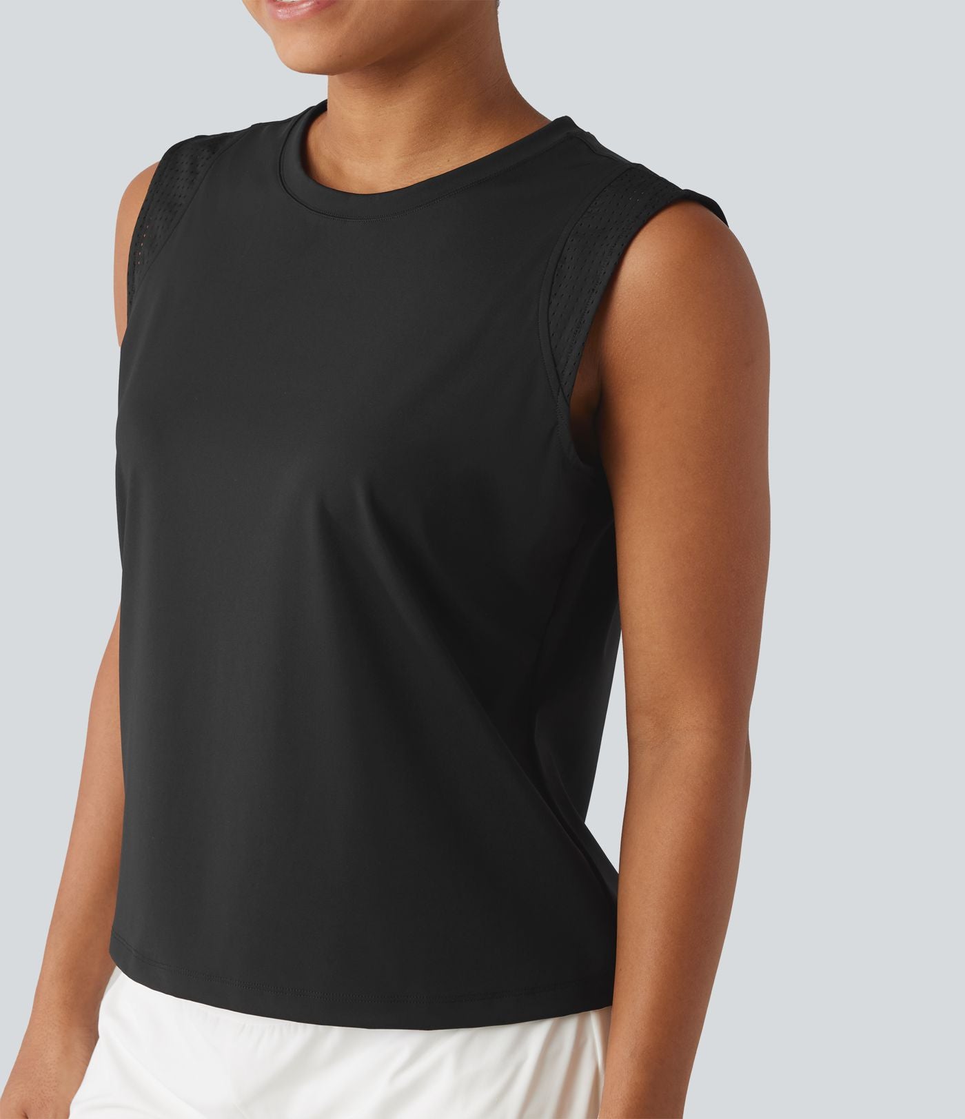 Débardeur de course à col rond en SoftlyZero™ Airy et mesh contrastant respirant à effet frais InstantCool, protection solaire UPF50+