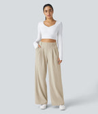 Pantalon Tailleur Large Fluide Halara Flex™ Gaufré Taille Haute Poches Latérales