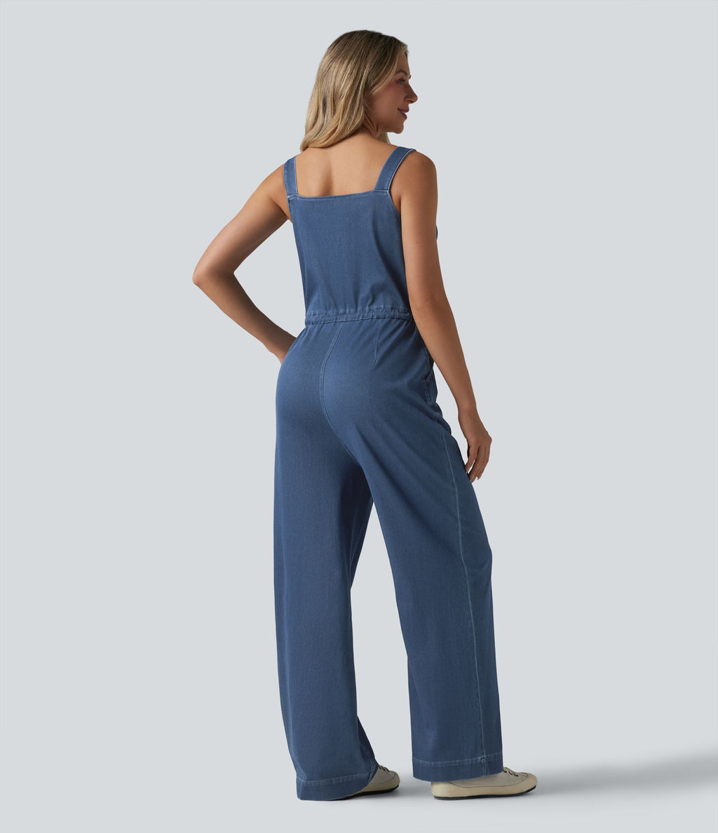 Halara Flex™ Combinaison casual en denim coupe droite cordon de serrage avec poches