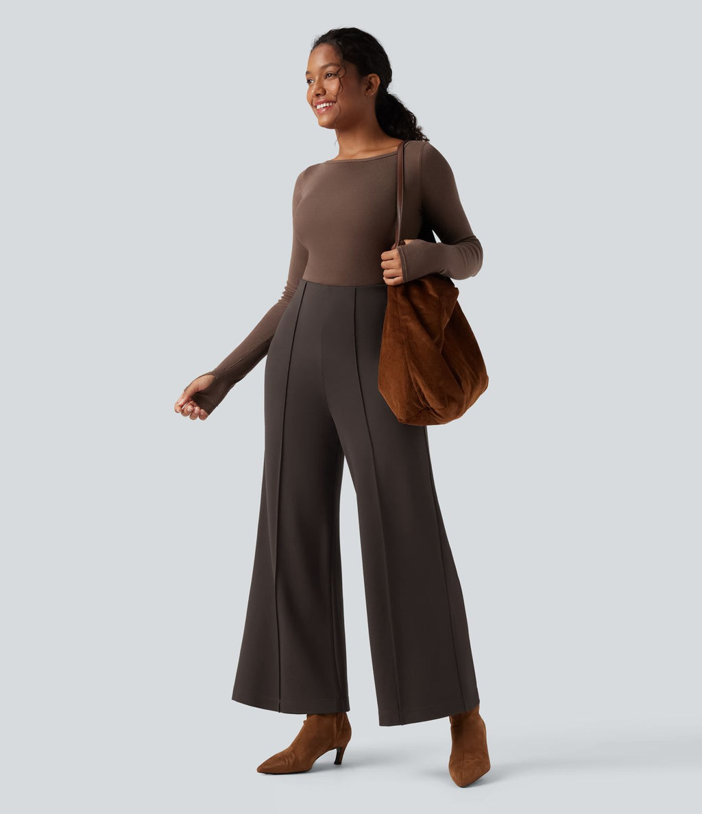 Pantalon tailleur taille haute évasé ample en ponte roma résistant
