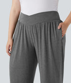 Jogging décontracté grande taille taille haute croisé à cordon avec poches latérales