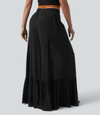 Pantalon baggy fluide taille mi-haute 2-en-1 avec poches