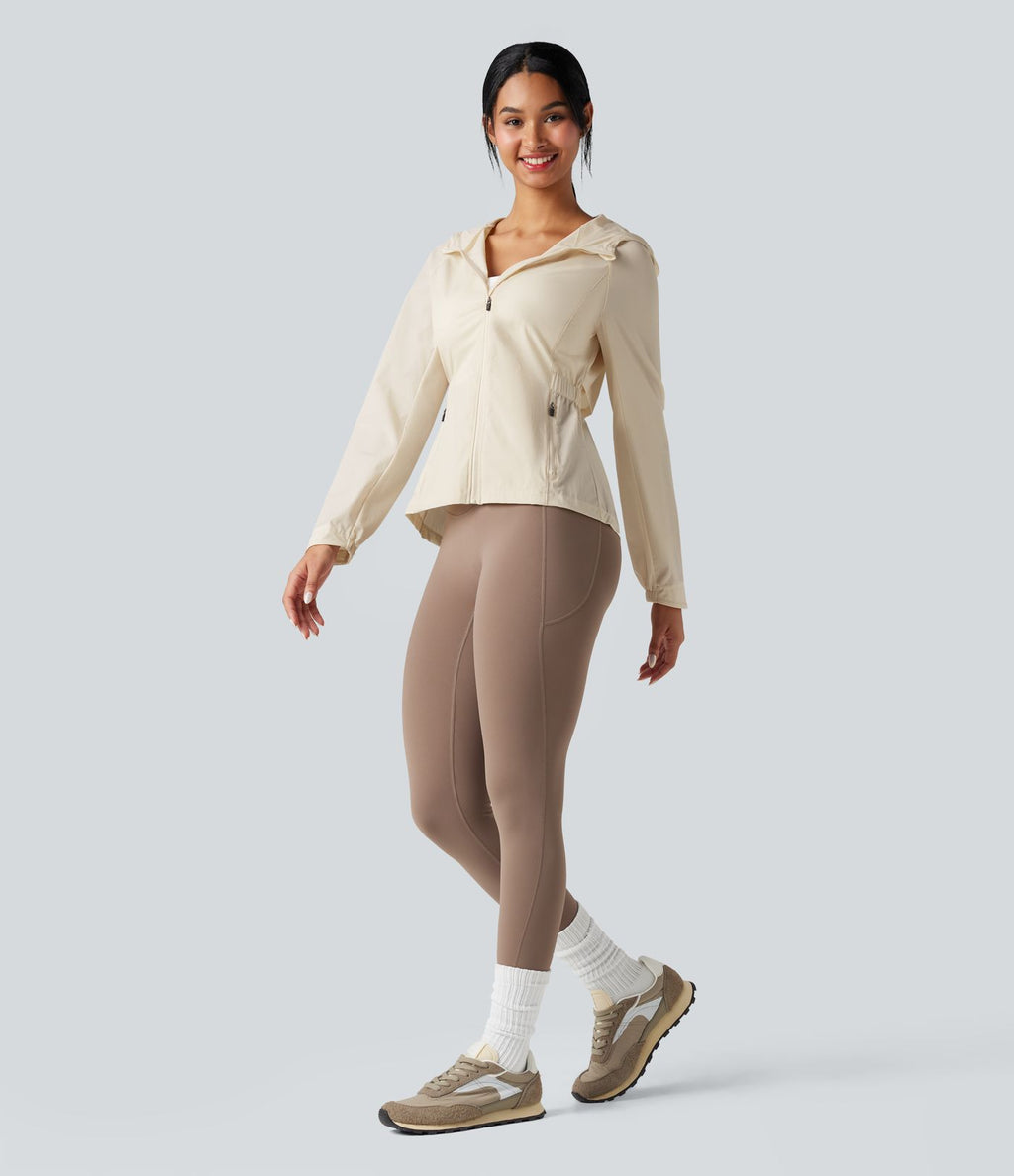 Veste de randonnée déperlante résistante à l'abrasion à capuche avec mesh contrastant et poches