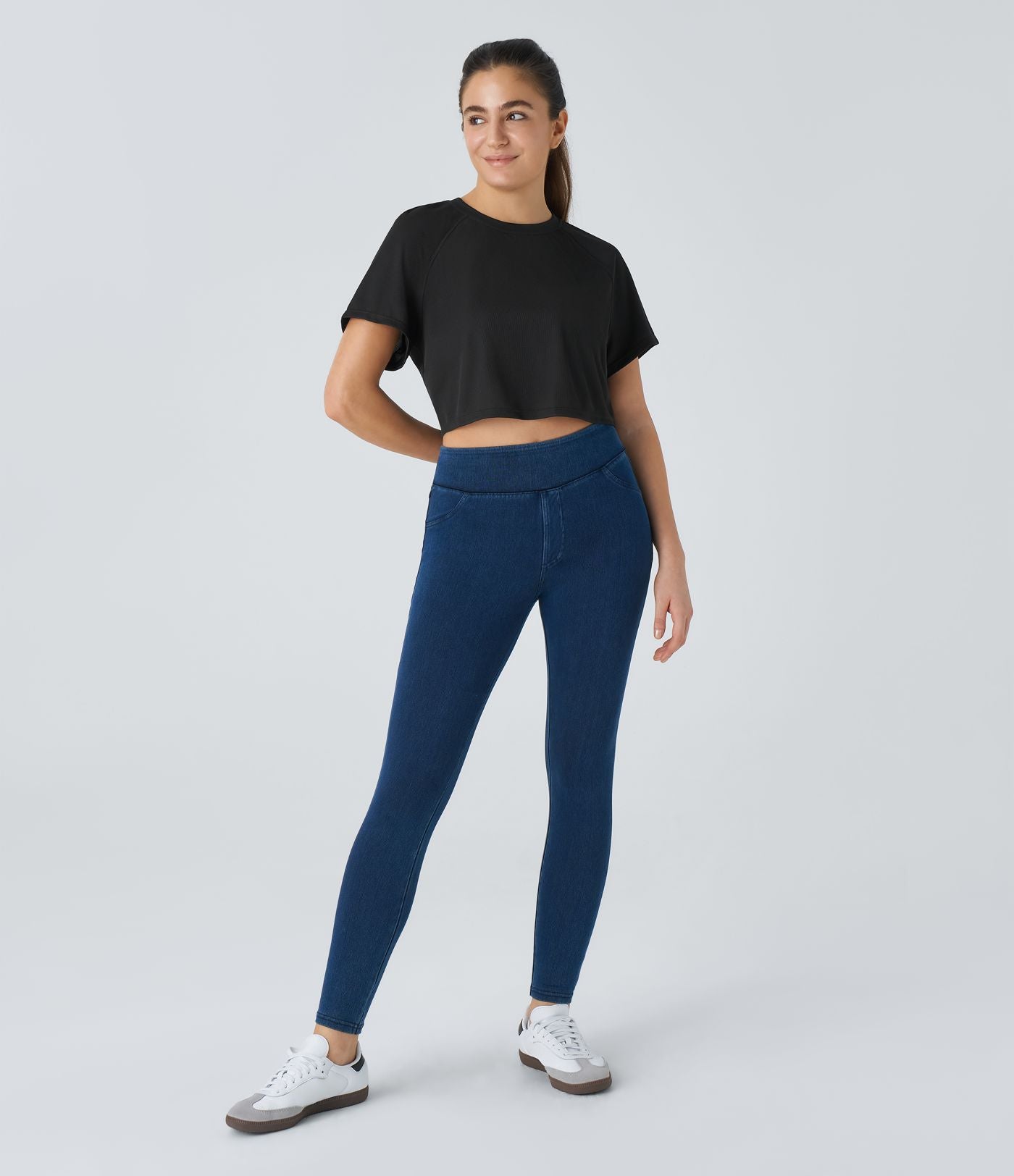 T-shirt Casual Court Tissu Gaufré Uni à Manches Raglan