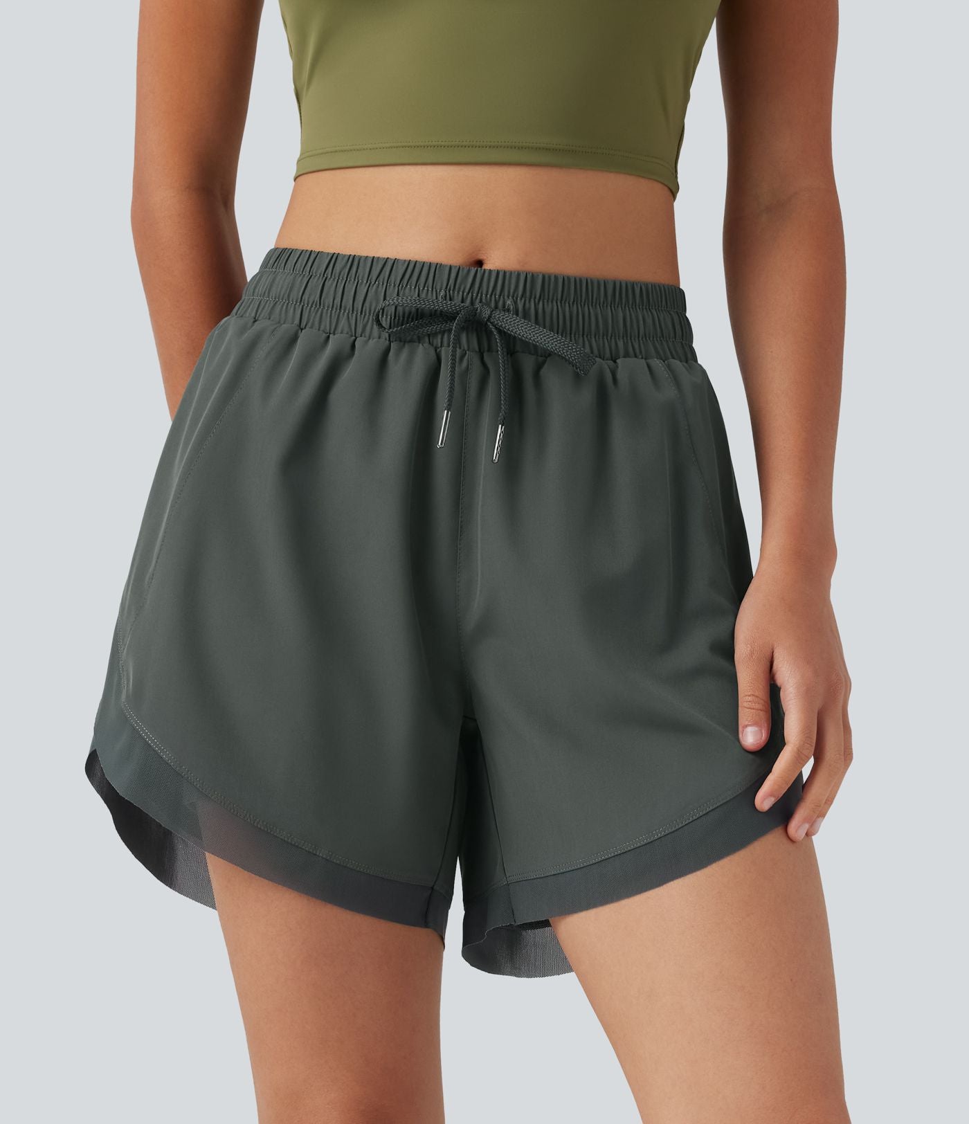 Short de running 2-en-1 taille mi-haute 12,5 cm avec cordon, ourlet incurvé, mesh contrasté et poches