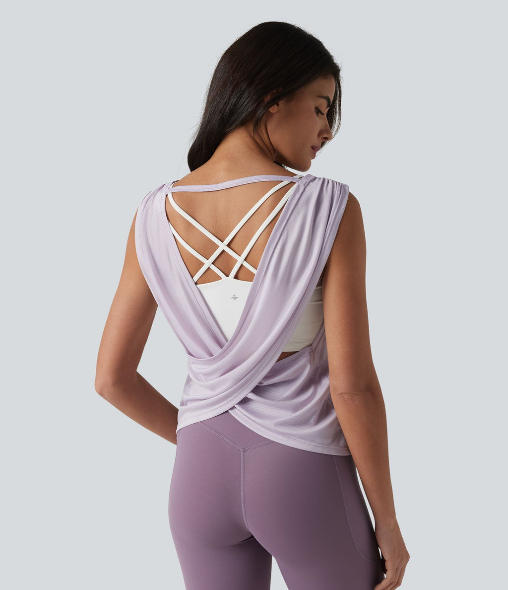 Débardeur de yoga dos nu croisé avec fronces