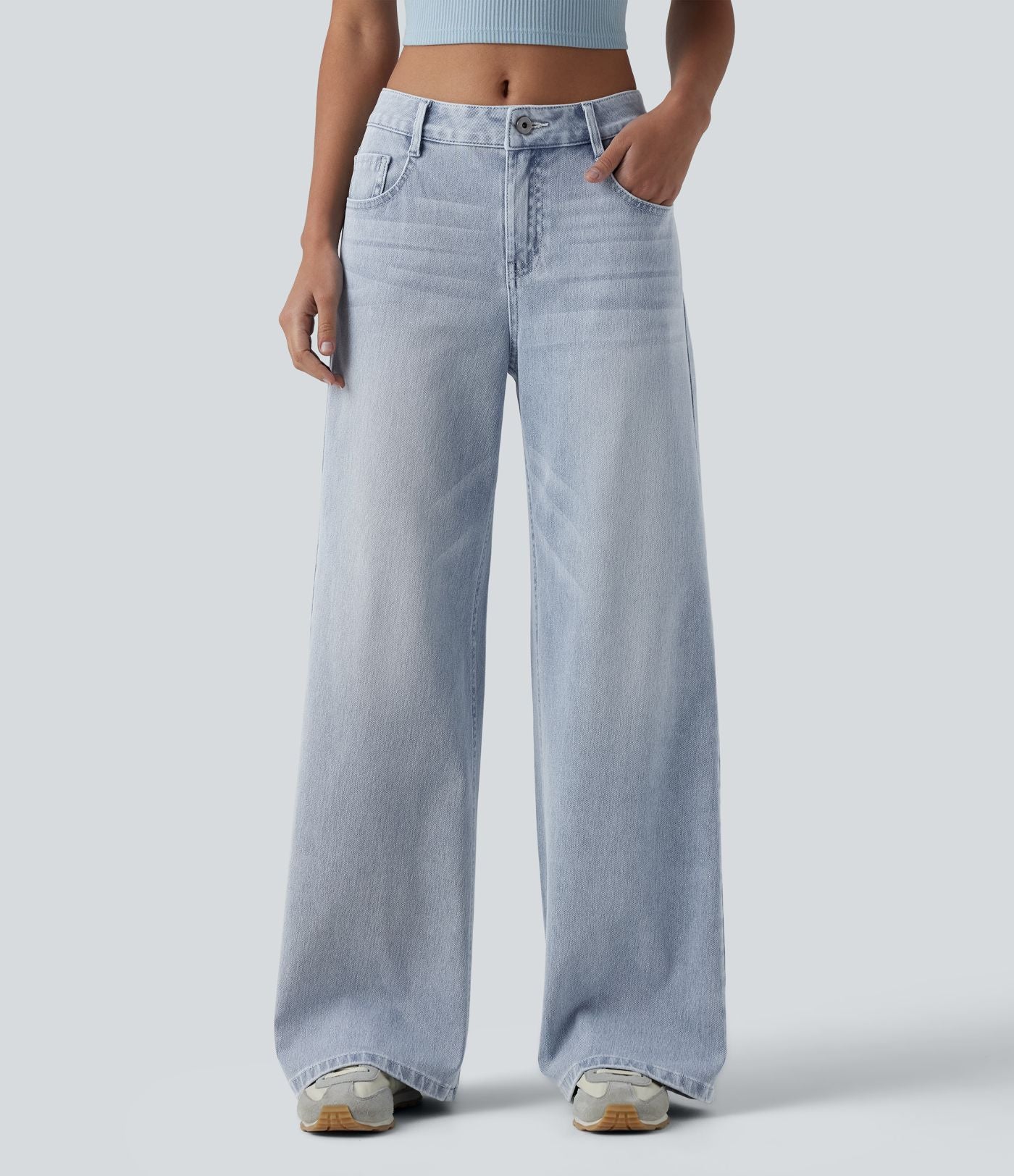 Jean Halara Flex™ mi-taille large ample délavé décontracté avec poches