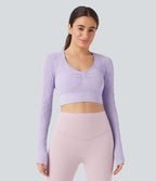 Haut de sport yoga court ajusté jacquard à manches longues sans couture OneForm Seamless Flow