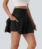 Jupe de tennis mini 2-en-1 gainante froncée taille haute en SoftlyZero™ à séchage rapide avec poches