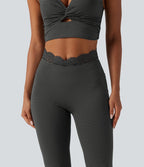 Legging de yoga flare taille haute en V avec dentelle contrastée, rayures et poches